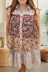 Beige Plus Size Floral Patchwork Button Front Collared Mini Dress